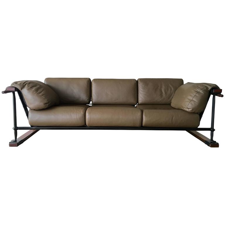 Handcrafted 8' Leather Indoor/Outdoor Sofa by Cleo Baldon for Terra