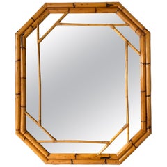 Bamboo Octogonal Beaded Mirror by Vivai Del Sud. Italy, 1970s