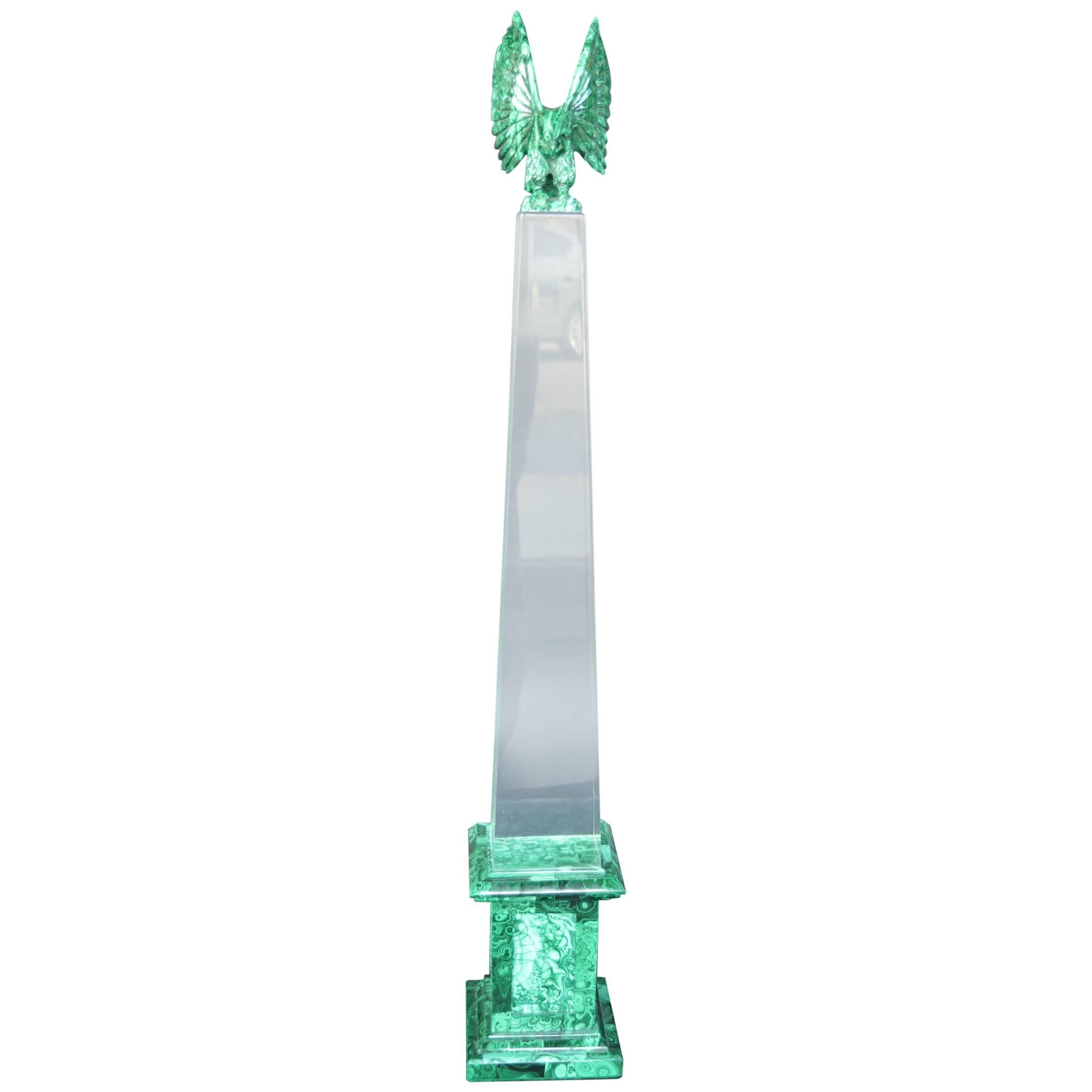 Malachite and Acrylic Obelisk with Perched Eagle