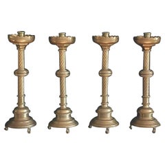 Set of 4 Solid cast Brass Church style tall heavy Candlesticks