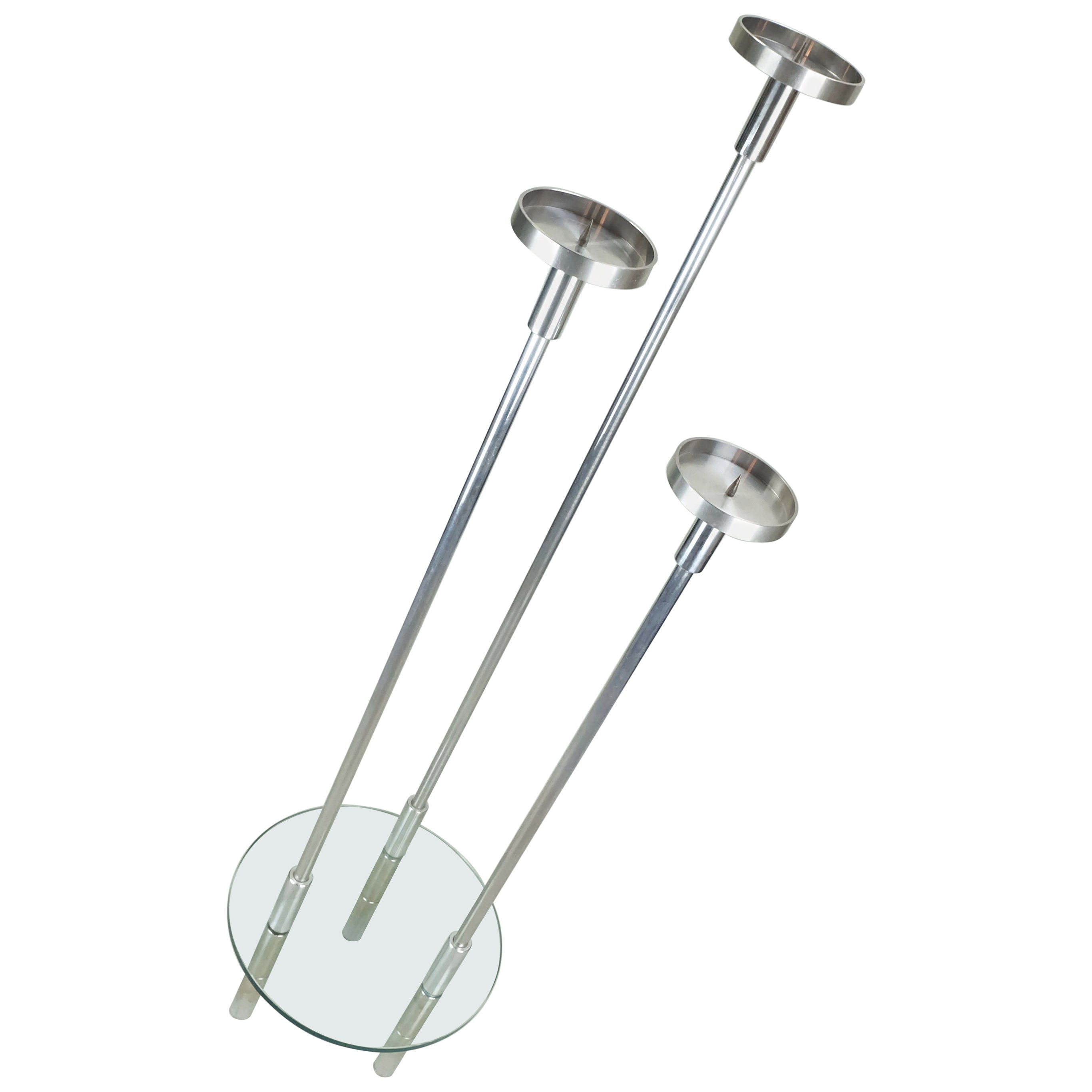 large knut hesterberg CANDLE HOLDER candelabra stainless steel and glass 1970s For Sale