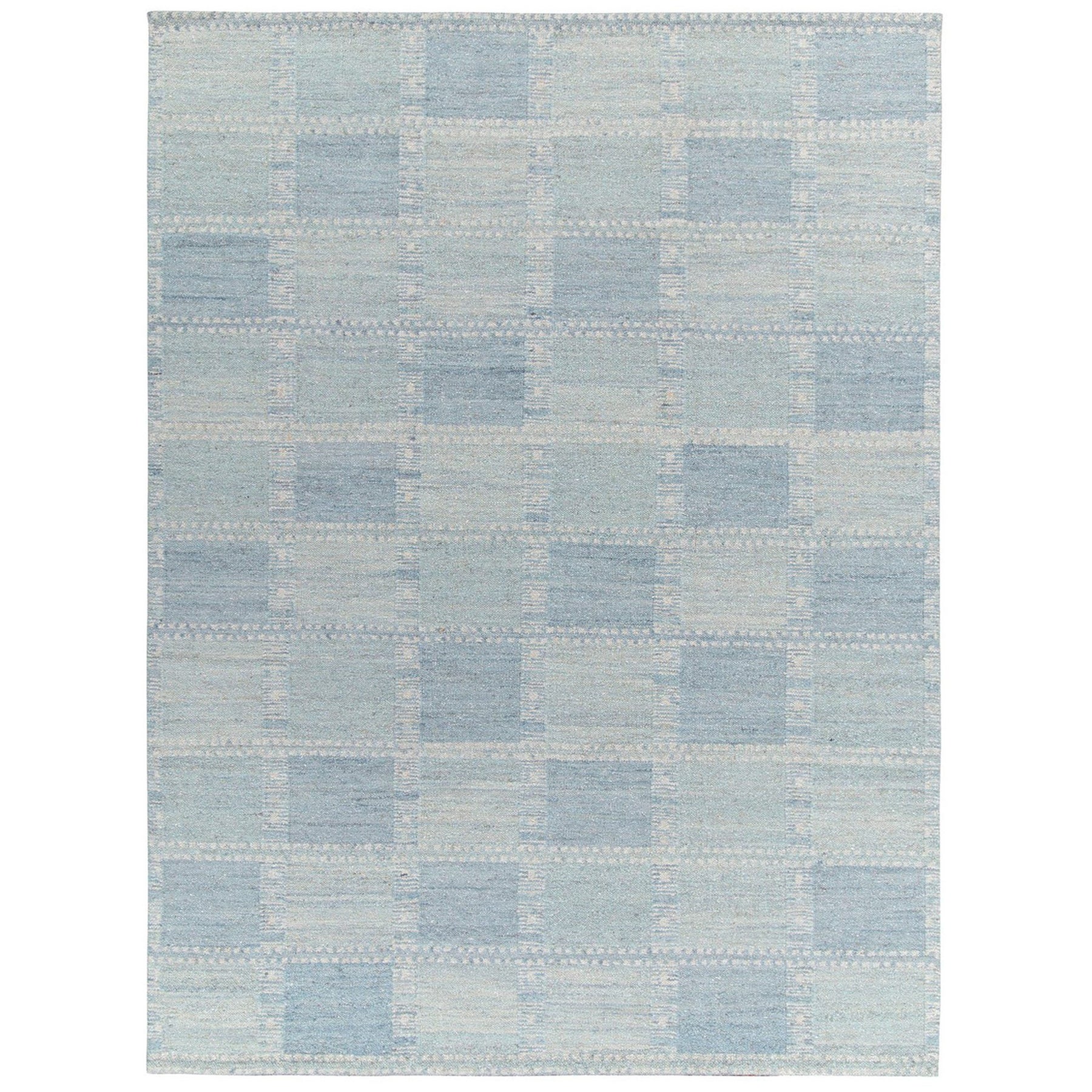 Handgewebtes Flachgewebe-Teppich im skandinavischen Stil mit blauem geometrischem Muster von Rug & Kilim