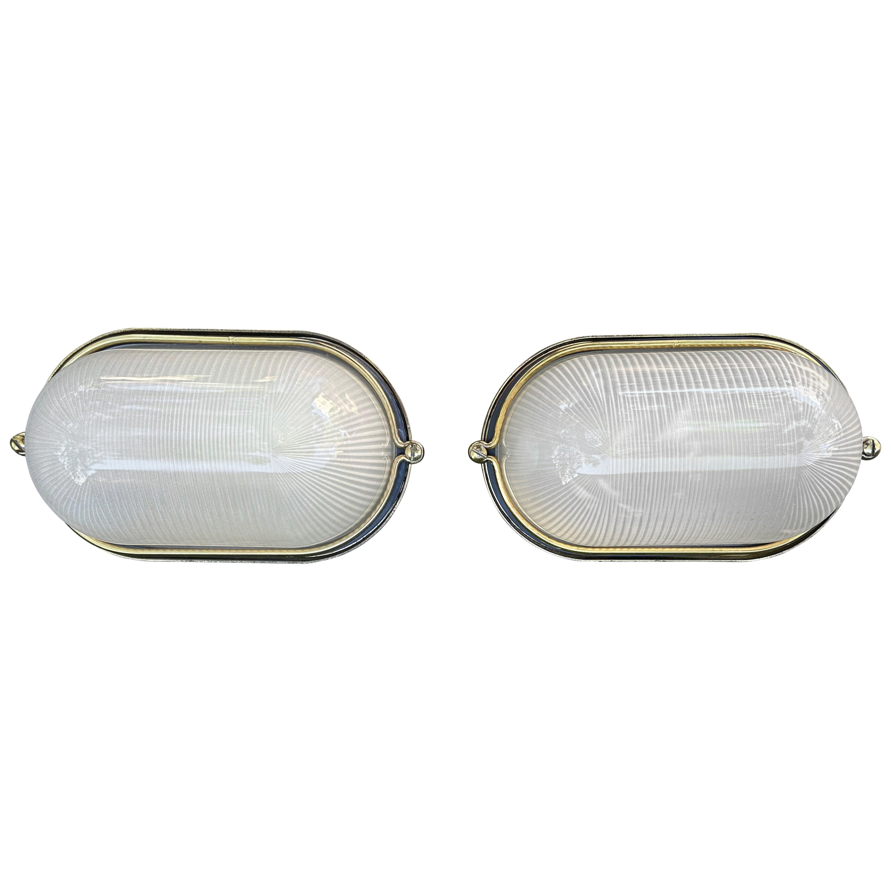 Pair Of Italian Modern Brass And Murano Glass Sconces