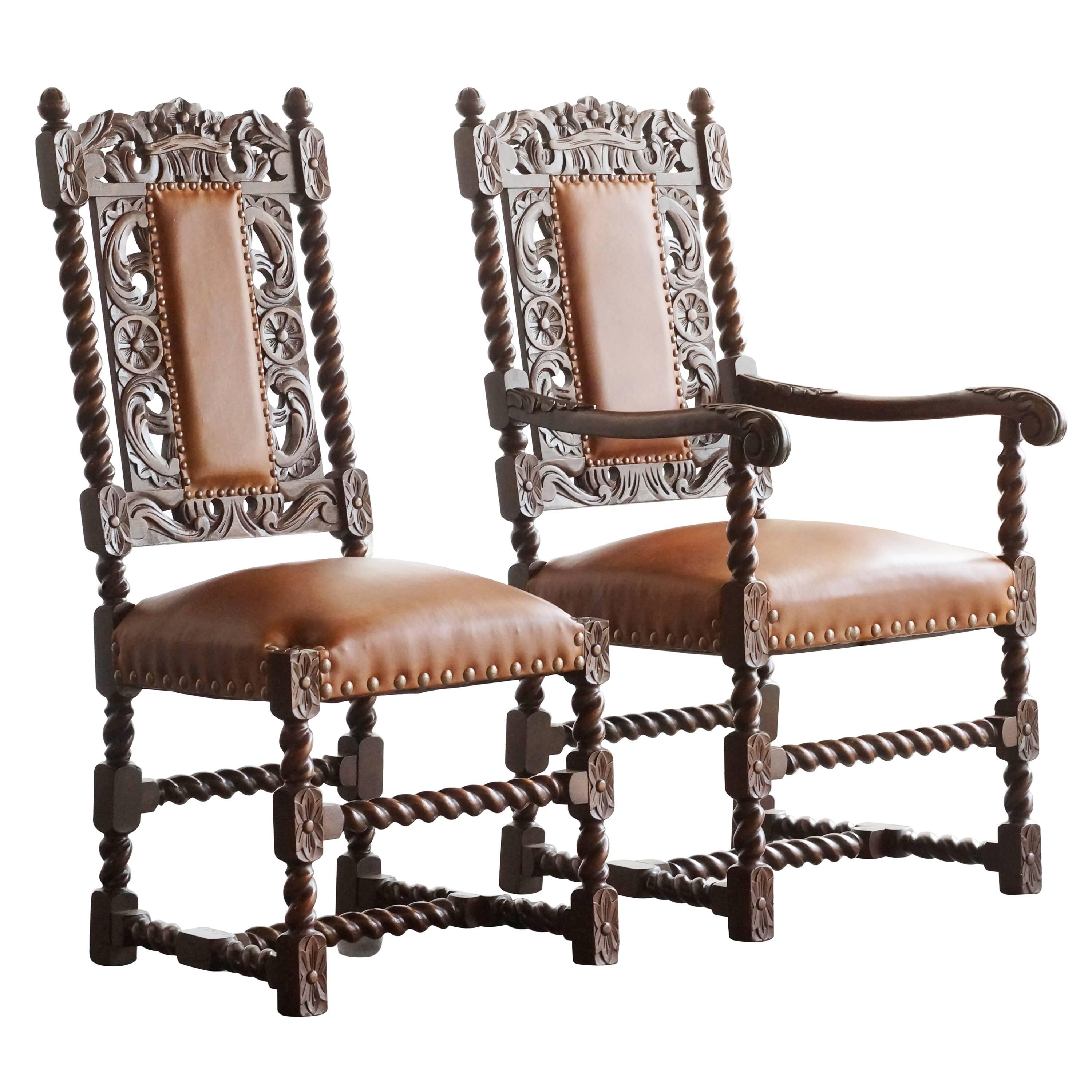 Pair of Antique Spanish Colonial Style Barley Twist Chairs. 1890s