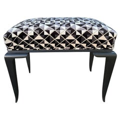 Antique French Art Deco Ebonized Bench By Jules Leleu