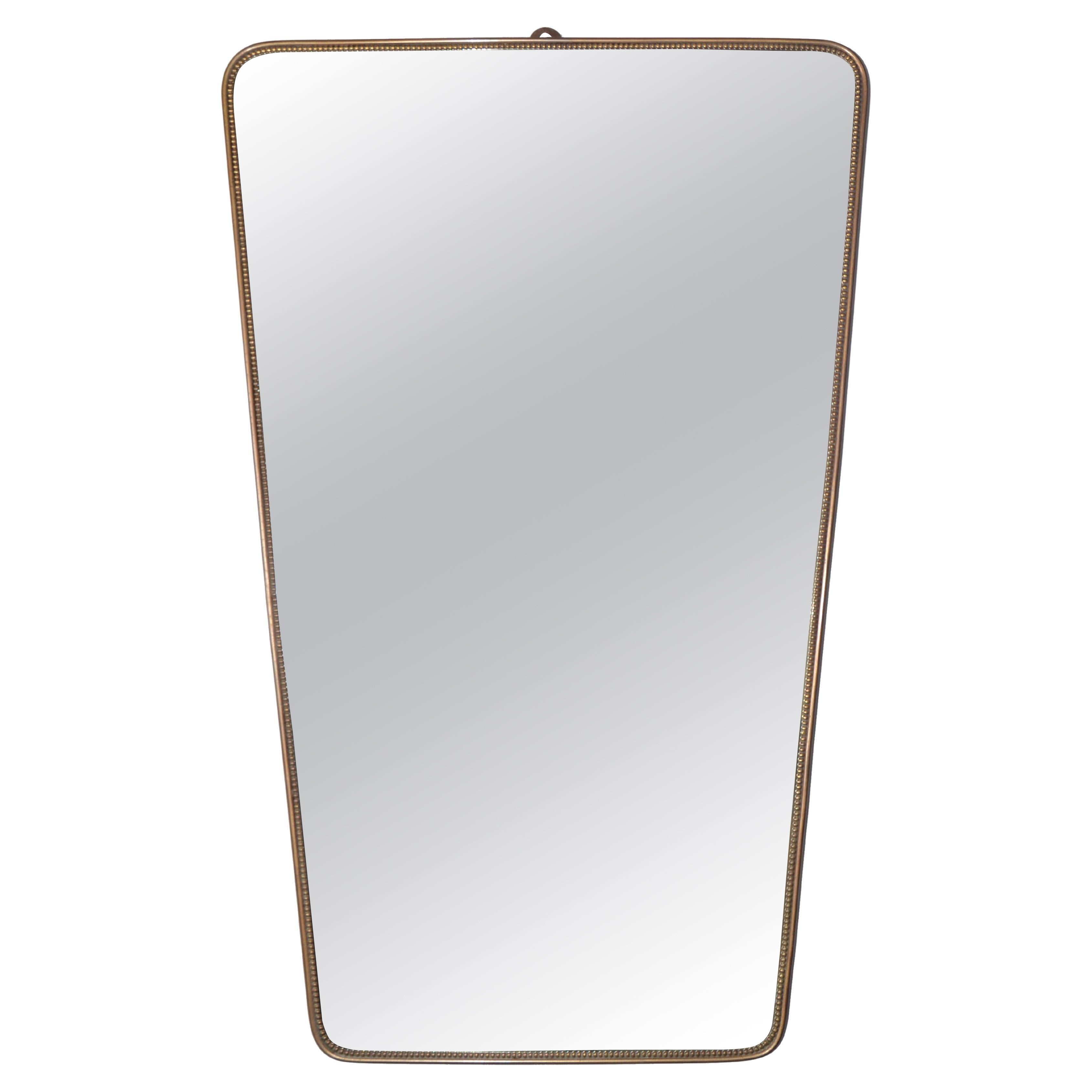 1950 Rectangle Art Deco Gio Ponti Style Brass Wood Decor Wall Mirror Italy Buffa For Sale