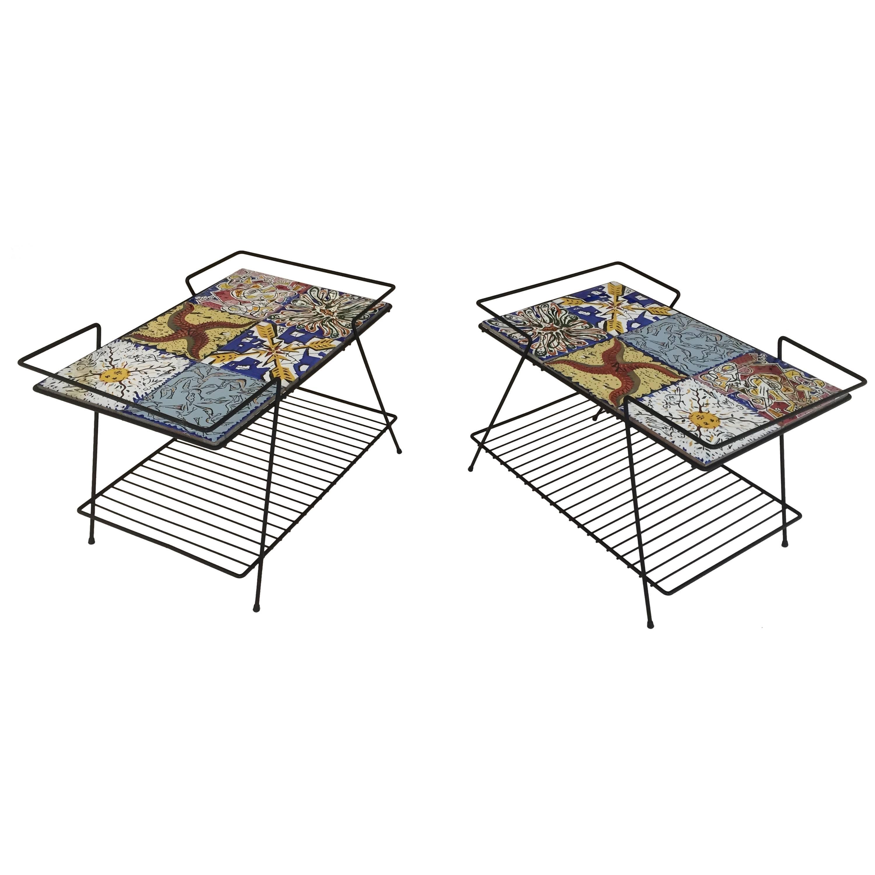Rare Pair of Salvador Dali Tile Side Tables