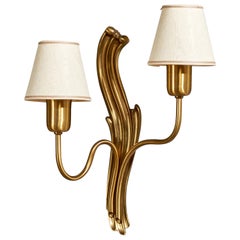 Einar Bäckström, Organic Wall Light, Brass, Fabric, Sweden, 1940s