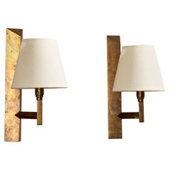 Danish Designer, Wall Lights, Brass, Fabric, Denmark, 1940s