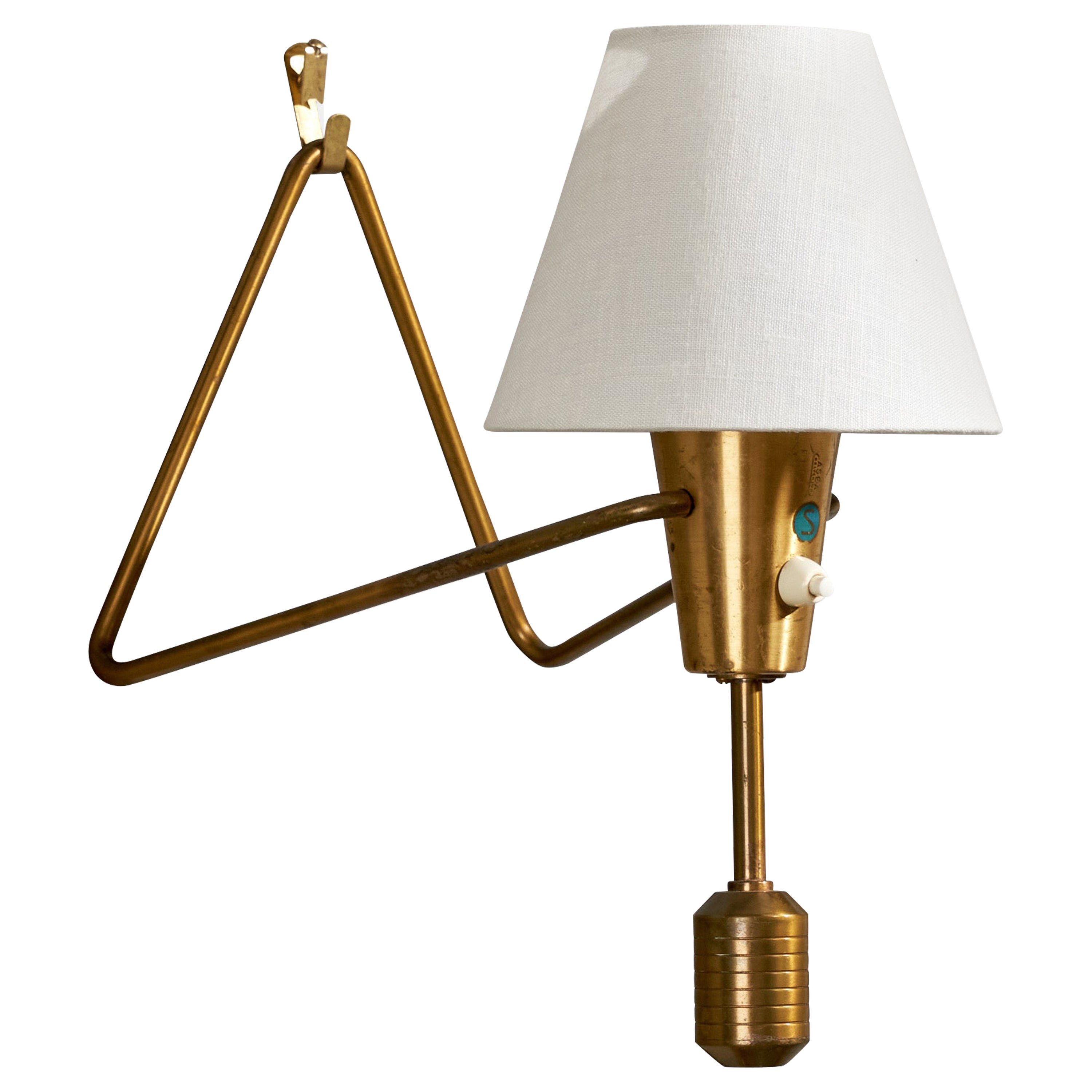 ASEA, Wall Light, Brass, Fabric, Sweden, 1940s For Sale