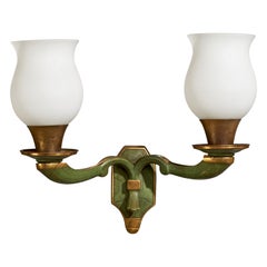 French Designer, Wall Light, Brass, Glass, France, 1930s