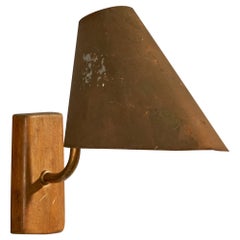 AJH, Wall Light, Brass, Aluminum, Wood, Sweden, 1940s