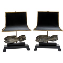 1940's Cerused Fish Sculpture Lamps with Platform Bases