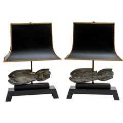 Retro Cerused Fish Sculpture Lamps with Platform Bases