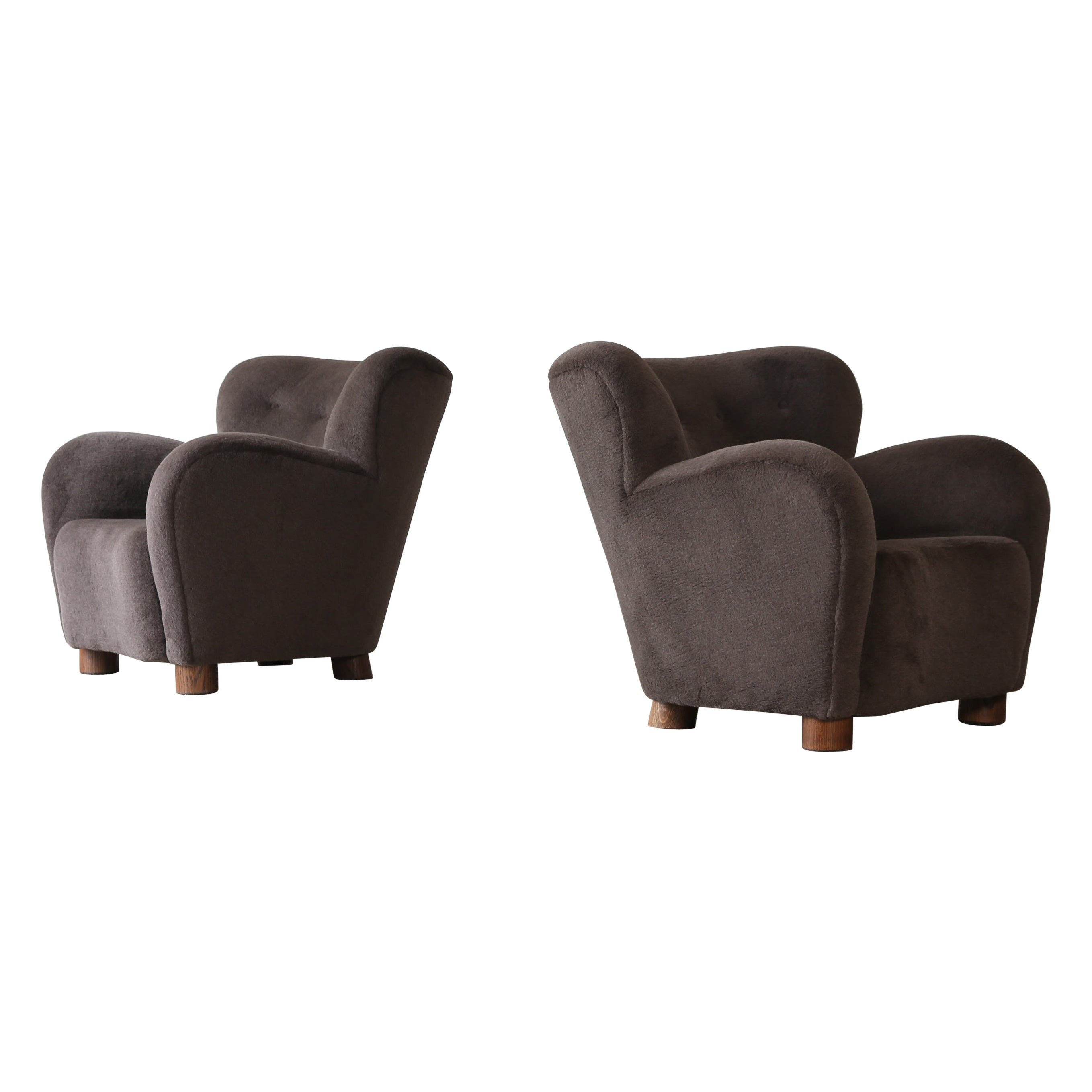 Pair of Lounge Chairs / Armchairs, Upholstered in Pure Alpaca