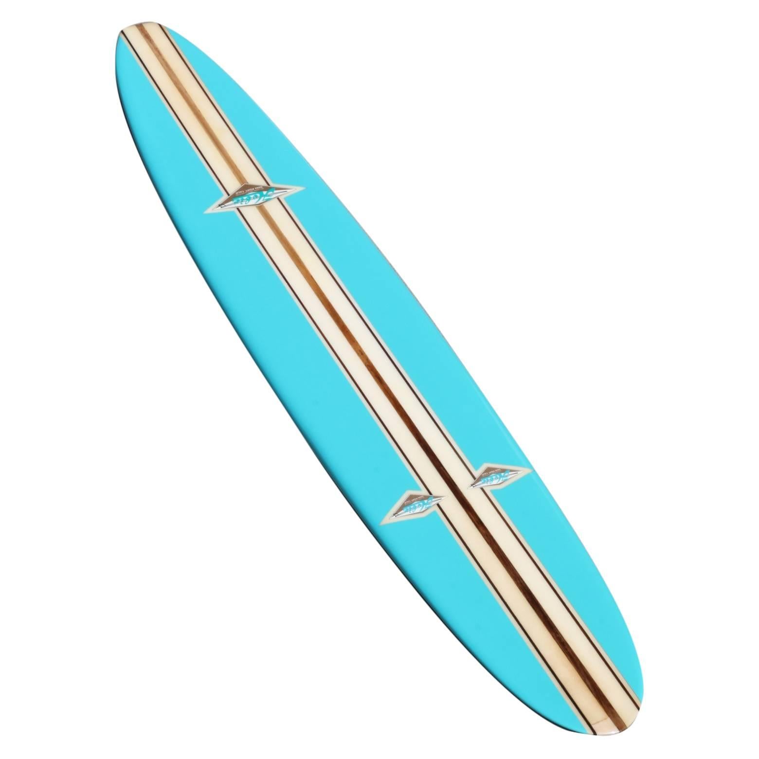 Early 1960s Three Decal Hobie Surfboard Fully Restored, Eggshell Blue