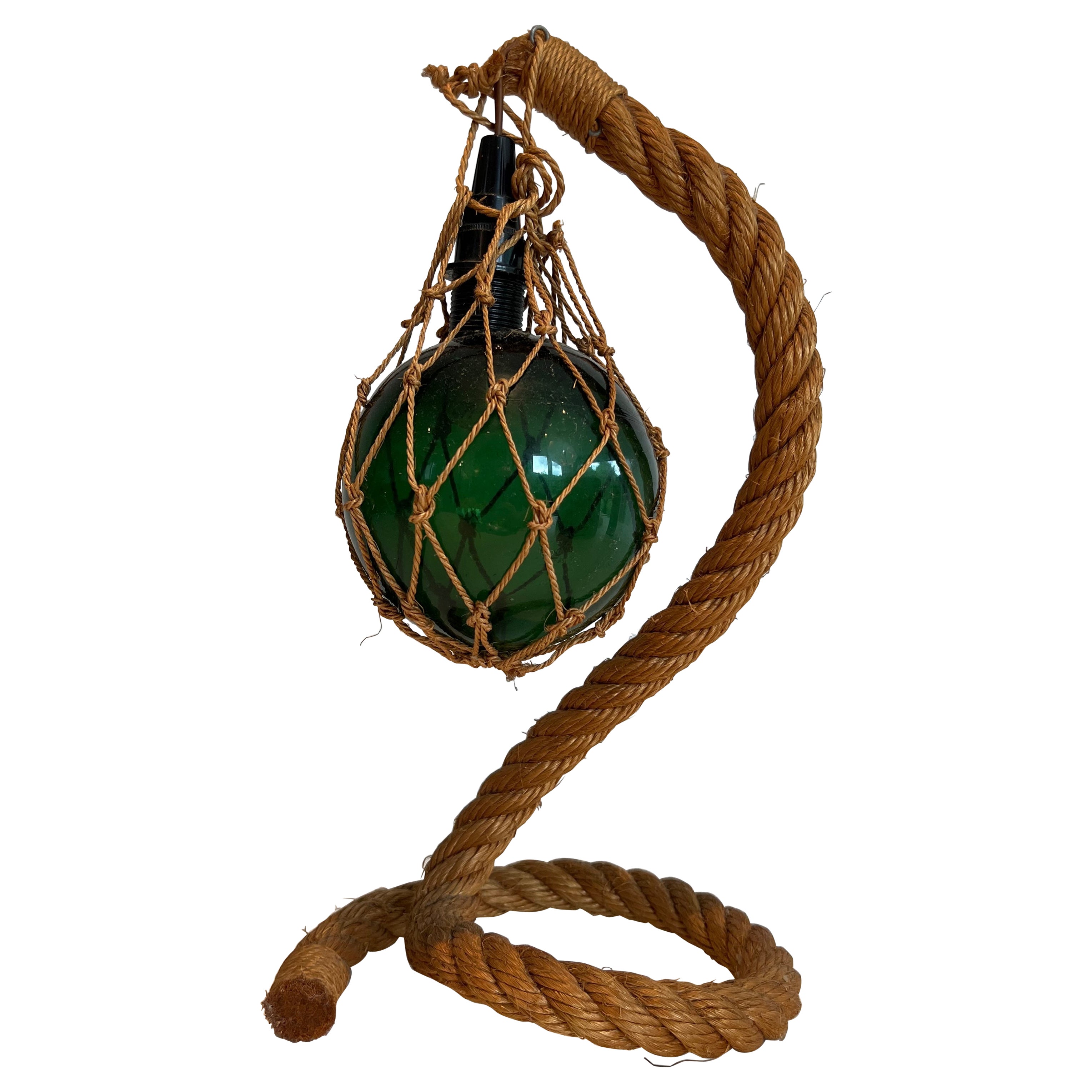 Rope and green glass table lamp by Adrien Audoux & Frida Minet (Audoux Minet)