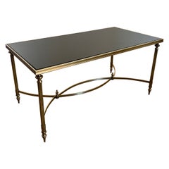 Rectangular Brass Coffee Table with Black Lacquered Glass Top by Maison Jansen
