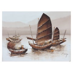 P. Wong, (20th Century, Asian School) Chinese Junks, Painting