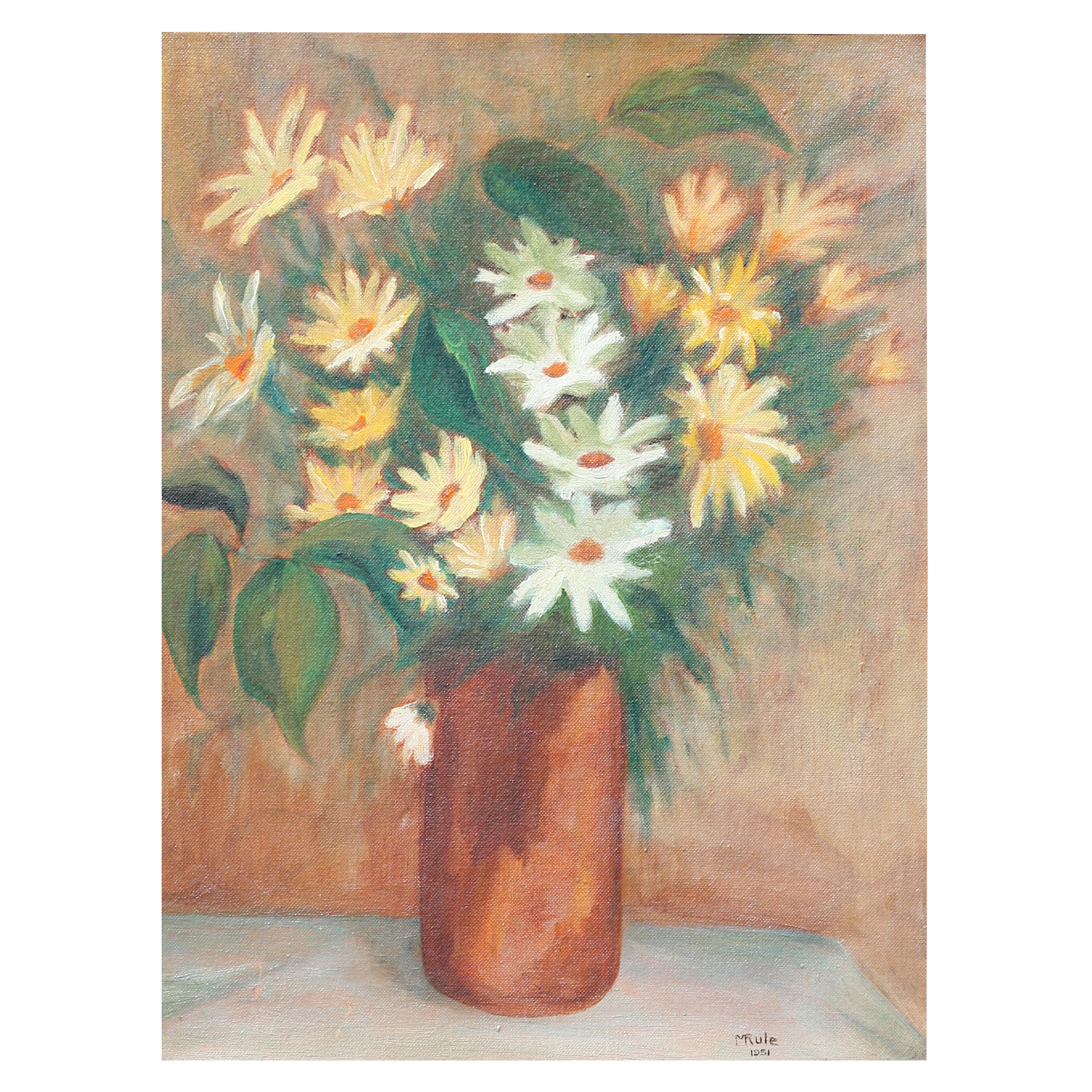 M. Rule, (20. Jahrhundert), Daiseys in einer Vase, 1951, Öl auf Leinwand