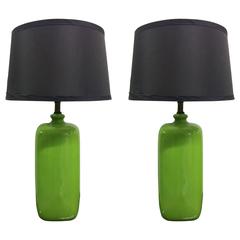 Pair of Mid-Century Modern Green Ceramic Lamps 2