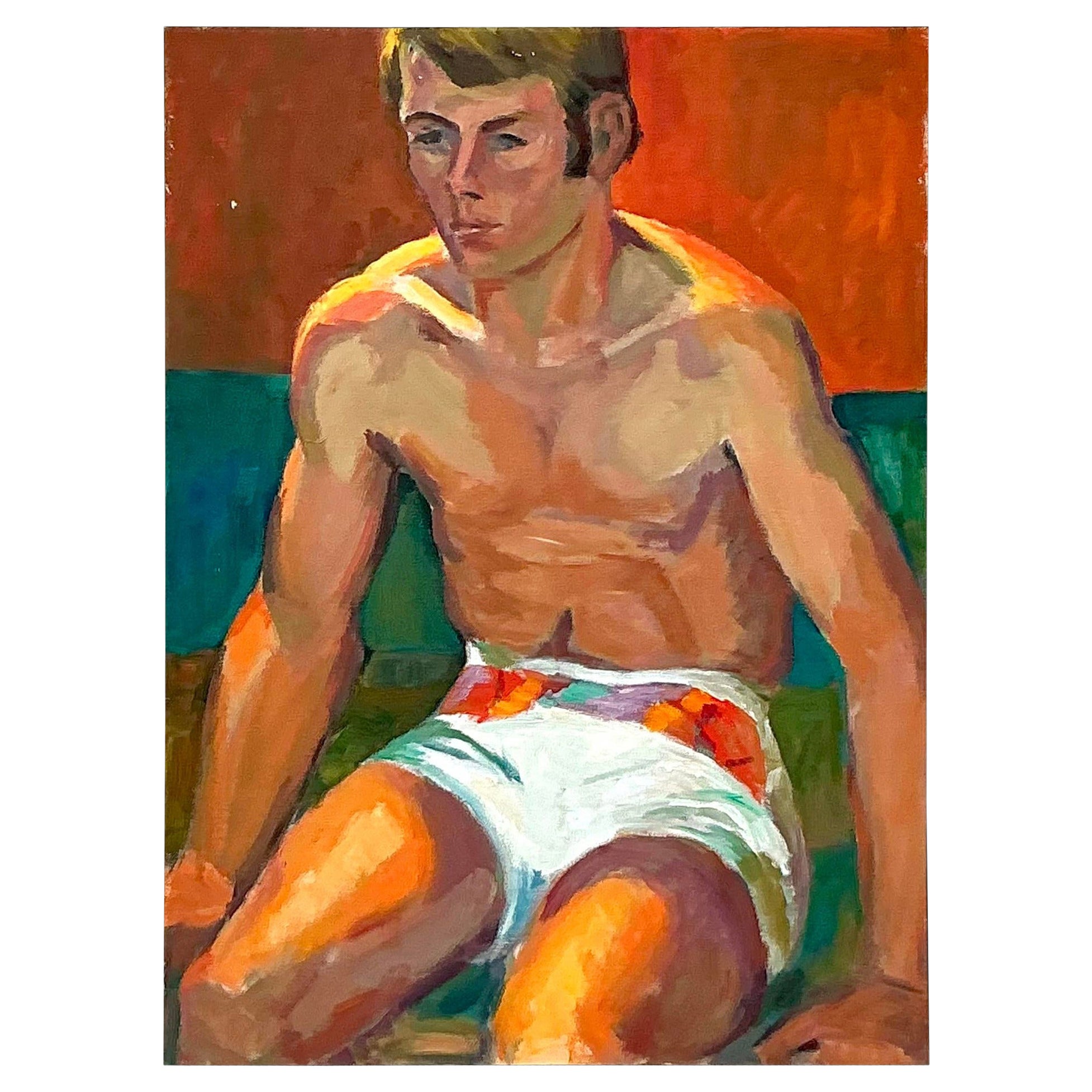 Vintage Boho Original Figurative Oil Painting on Canvas