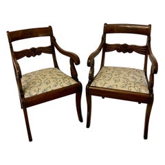 Quality Antique Regency Pair of Figured Mahogany Desk/Carver Chairs