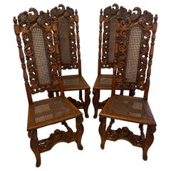 Set of 4 Antique Victorian Quality Carved Walnut Dining Chairs
