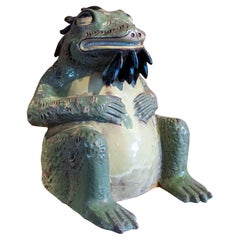 1980s Hand-painted and Glazed Ceramic Sculpture of a Seated Frog
