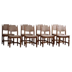 Henning Kjærnulf, Set of 8 Chairs, Oak & Hessian, Mid Century Modern, 1960s