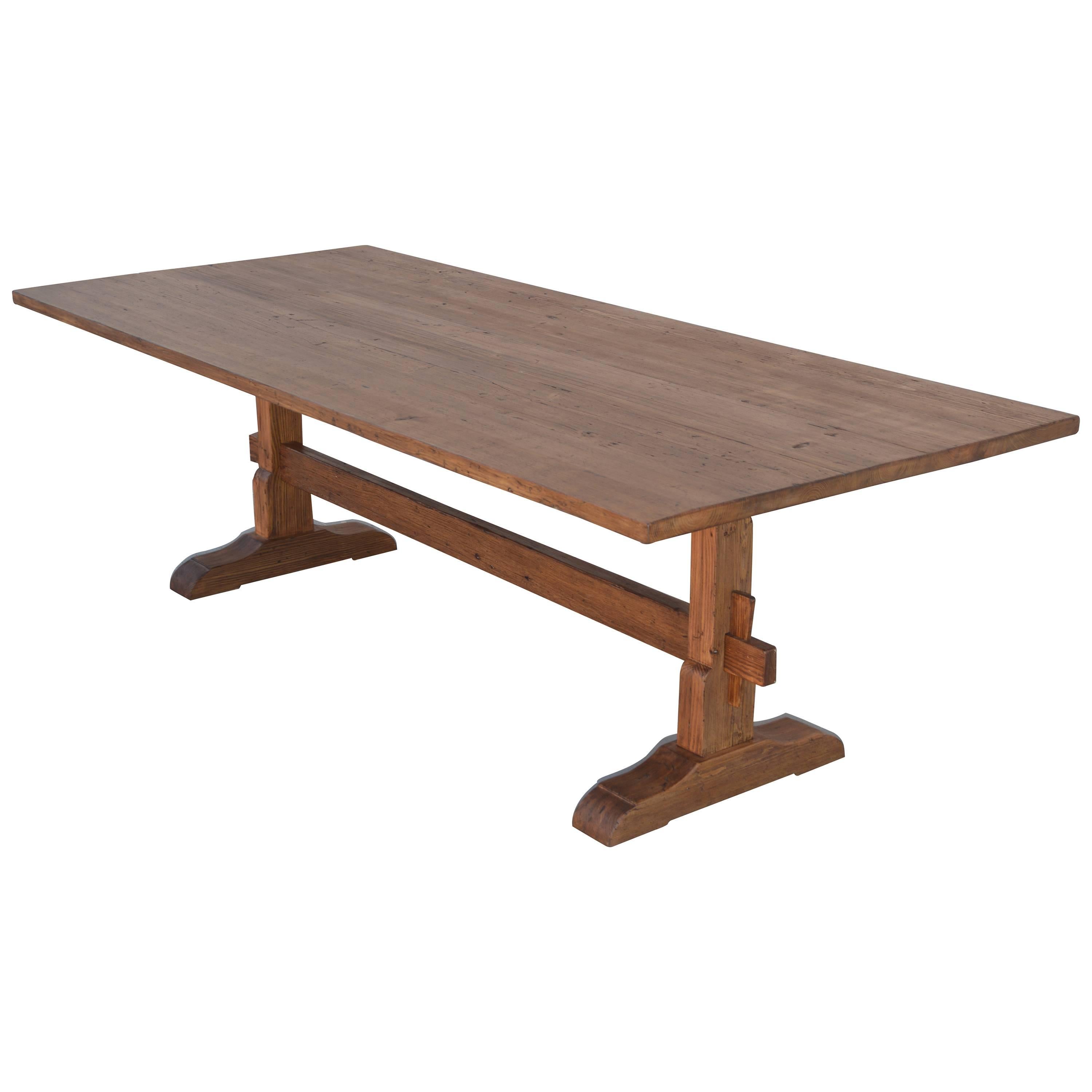 Collapsible Trestle Table in Vintage Pine, Custom Made