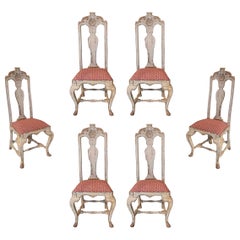 Set of Six Polychrome Wood Chairs in Antique White with Seat