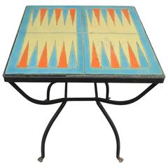 Vintage 1930s D & M Backgammon Iron and Tile Table