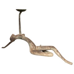 1980s Abstract Bronze Sculpture: Extended Figure with Elevated Base