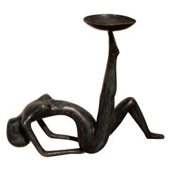 Sculpture en bronze d'une figure féminine avec base des années 1980