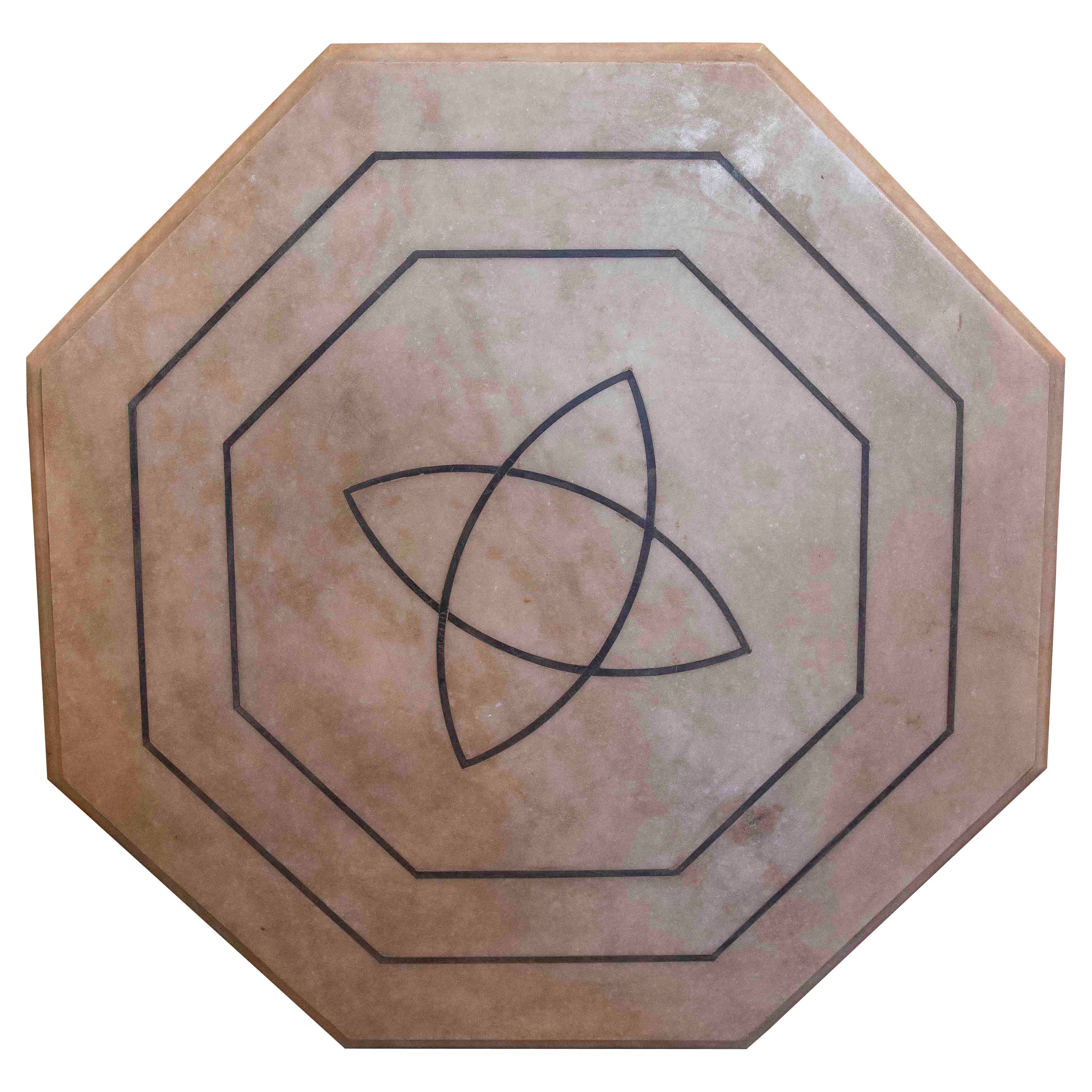 1980s Octagonal Marble Table with a Minimalist Geometric Design