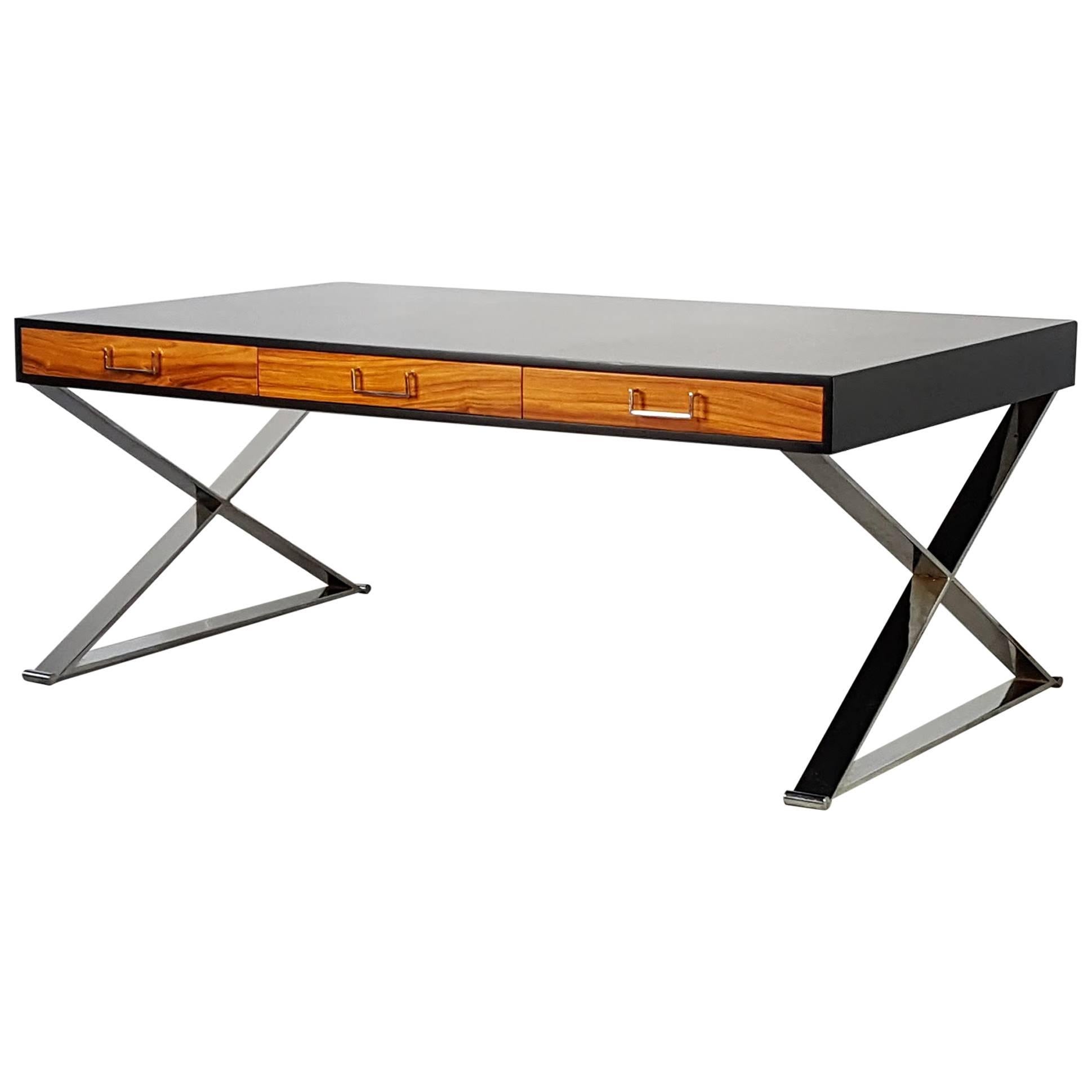 Massive Milo Baughman Executive Desk with Rosewood and Chrome Detail, 1970s