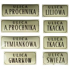 Vintage Porcelain Convex Street Signs from Warsaw, Poland