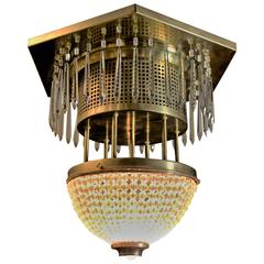 Custom Made Crystal & Brass Ceiling Mount Light Fixture 5