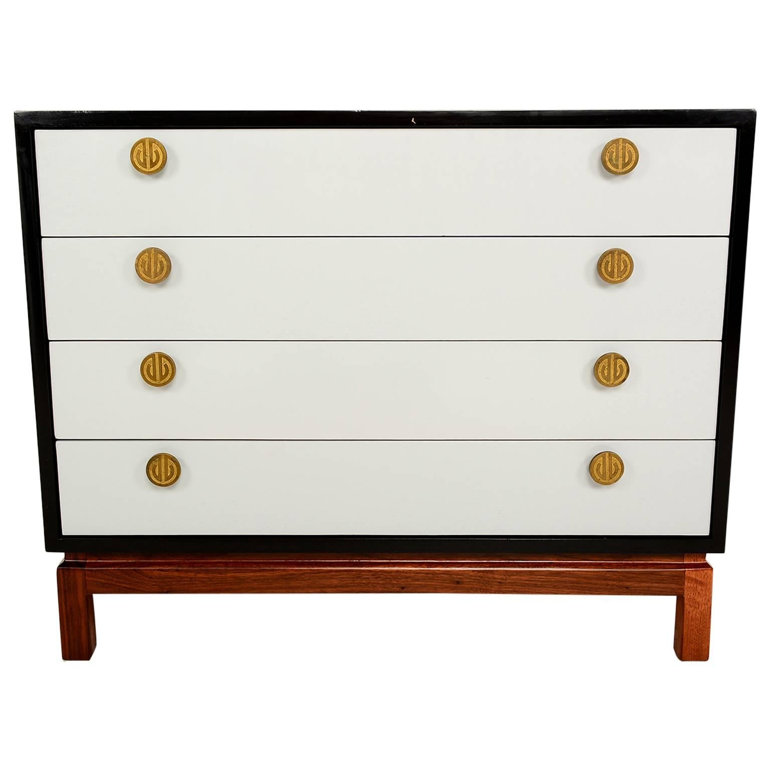 Mid Century Modern Cal Mode Dresser Walnut Wood with Brass Pulls