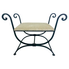 Vintage hand wrought iron classical style upholstered bench