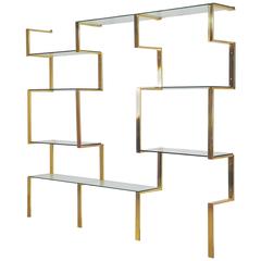 Architectural Brass Etagere Shelving Unit after Milo Baughman, 1970s