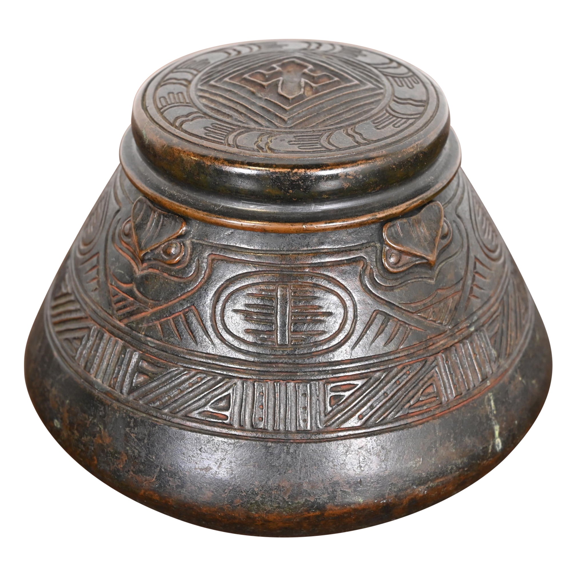Tiffany Studios New York American Indian Patinated Bronze Inkwell