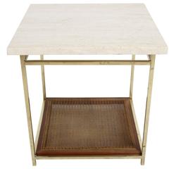 Paul McCobb Brass and Travertine Side or End Table 