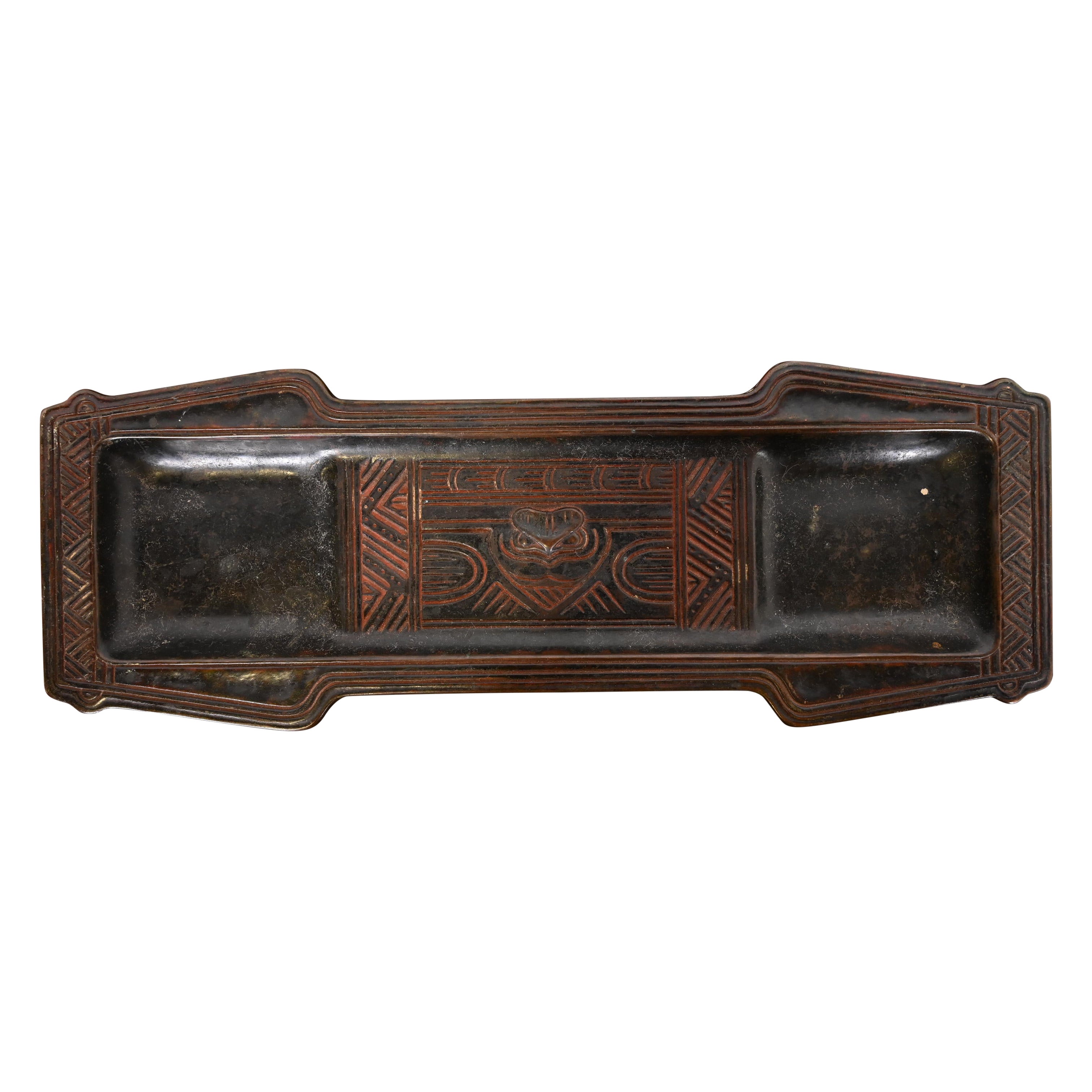 Tiffany Studios New York American Indian Patinated Bronze Pen Tray