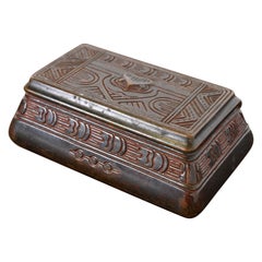 Tiffany Studios New York American Indian Patinated Bronze Stamp Box