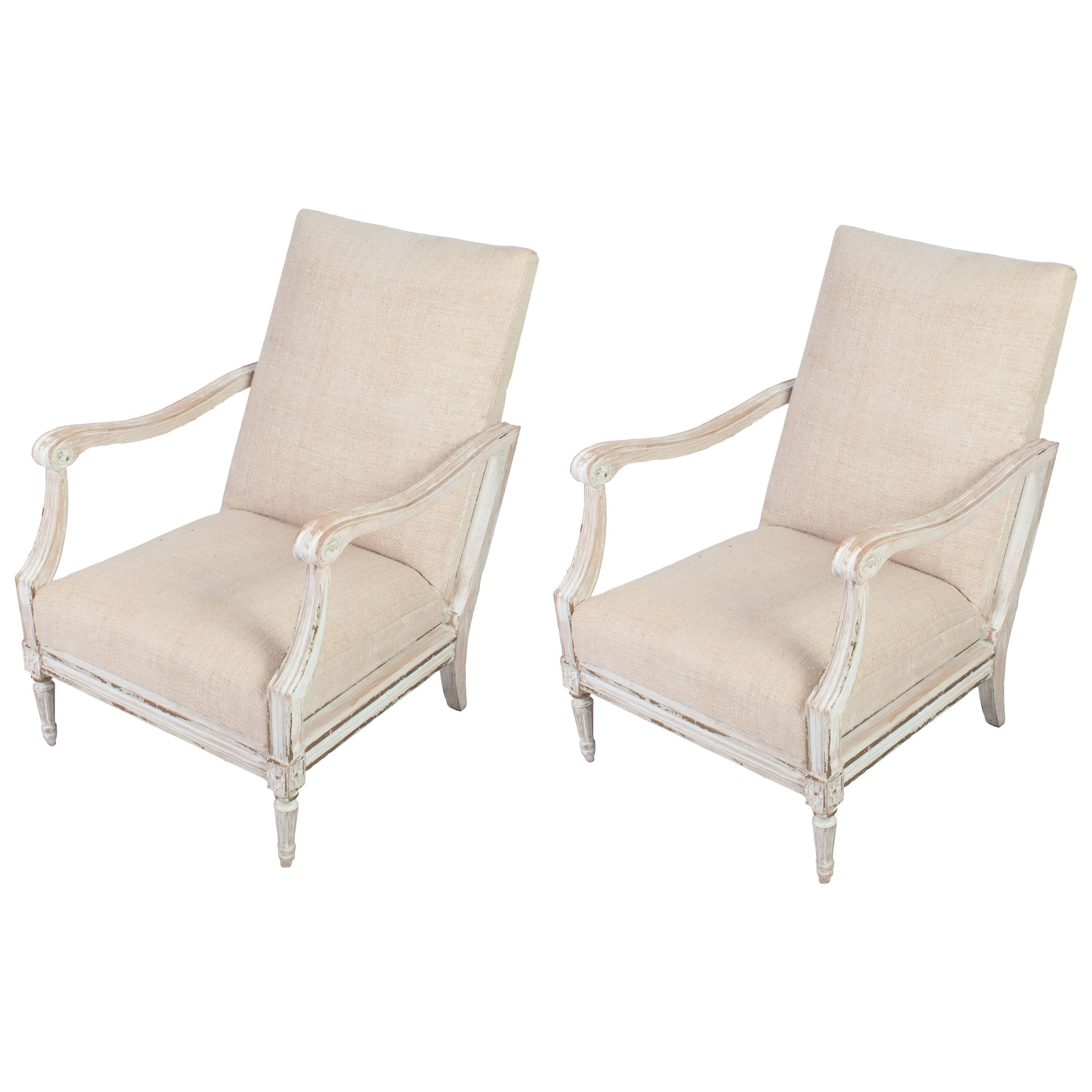 Pair of White Painted Fauteuils