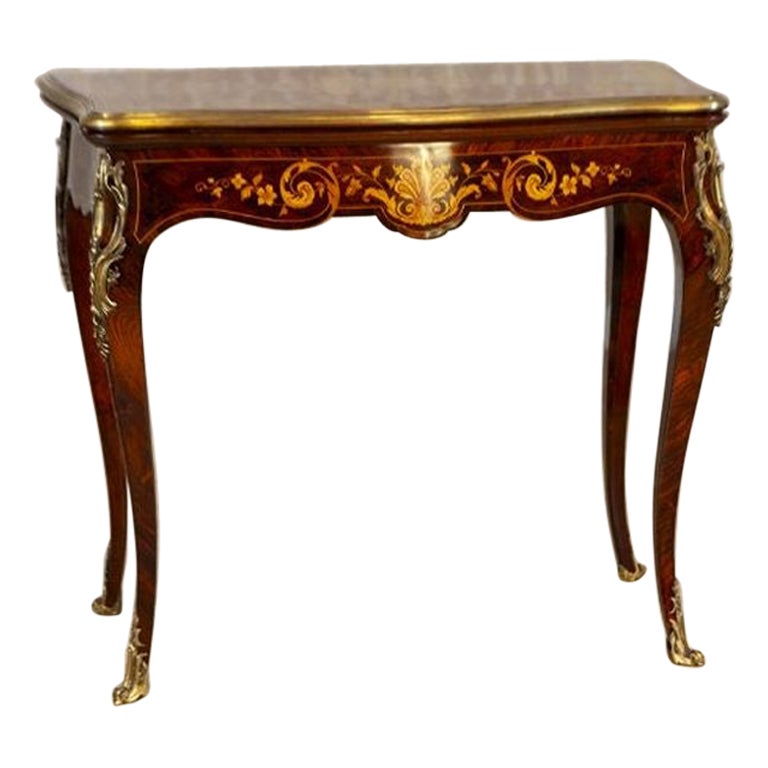 19th-Century Inlaid Card Table Lined With Green Fabric For Sale