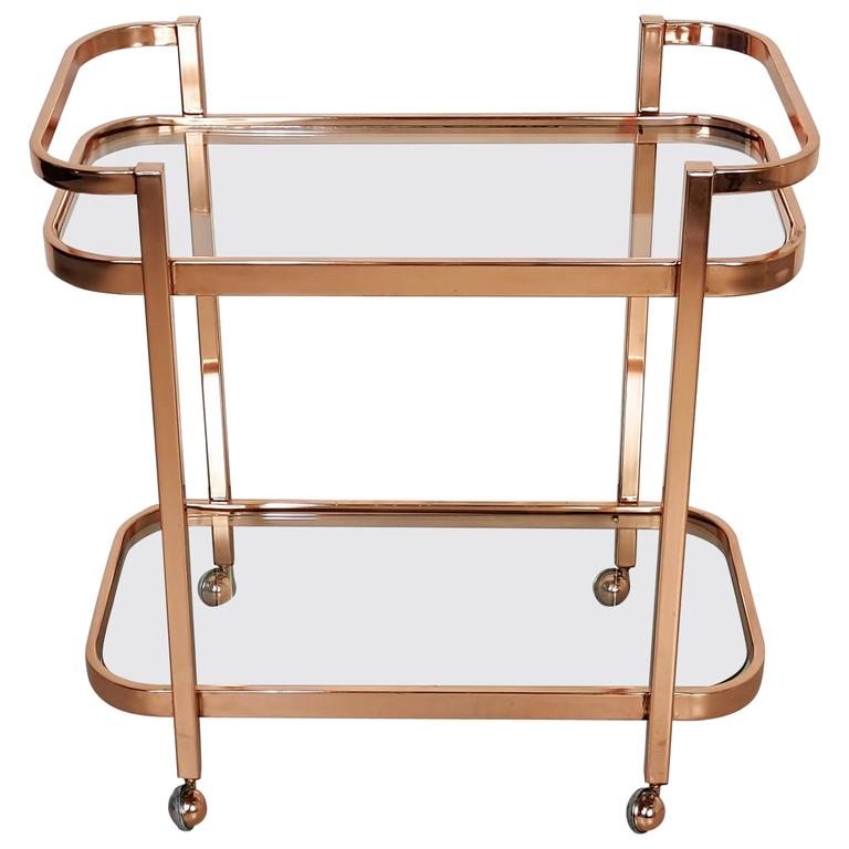 Stunning Bar Cart by Milo Baughman in Rose Gold Copper, 1970s at 1stDibs