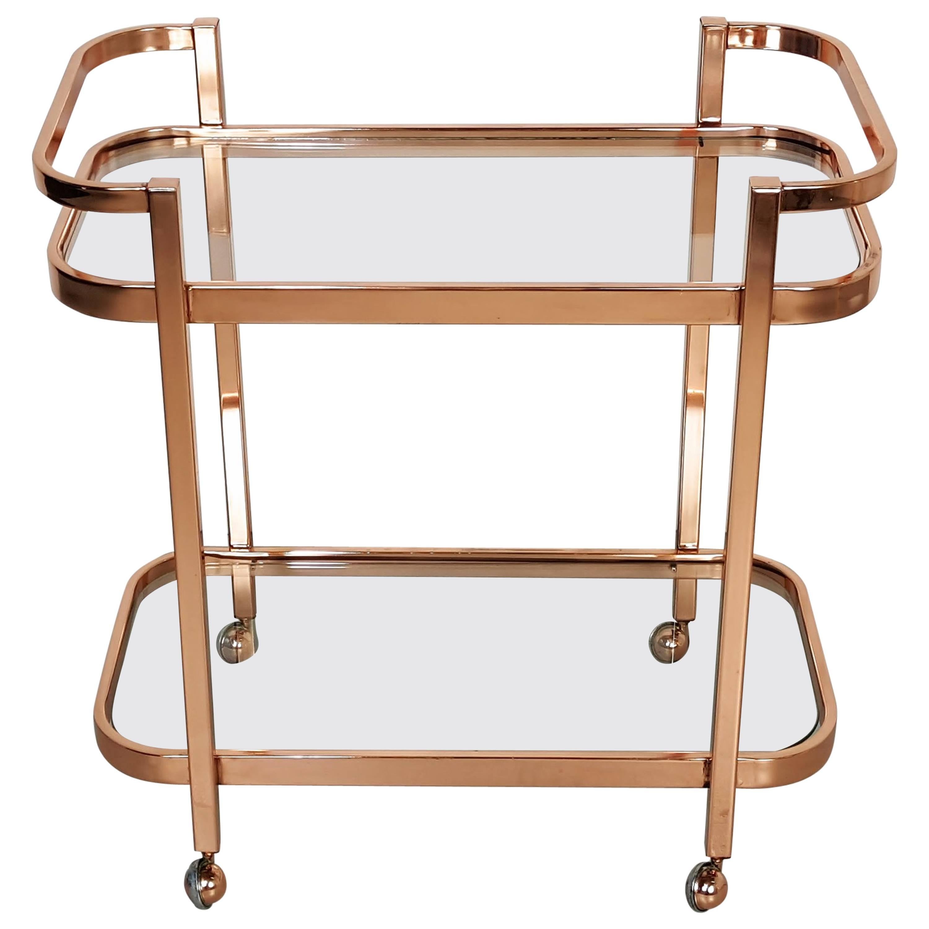 Stunning Bar Cart by Milo Baughman in Rose Gold Copper, 1970s